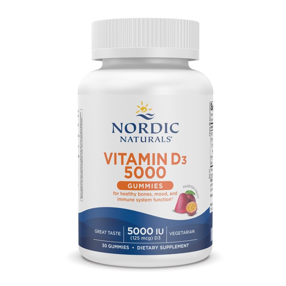 Nordic Naturals Vitamin D3 5000 Gummies, Frutta della Passione - 30 Gummies - Supporto per Bones sani, Mood, & Immune System - Vegetariano - Non OGM - 30 Serve