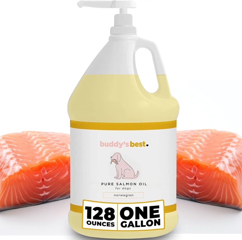 Olio di salmone per cani da Buddy’s Best – 1 gallone (128oz) | 100% olio di pesce norvegese | Human-Grade & Odorless | Supplemento Omega 3 per cappotti e giunti