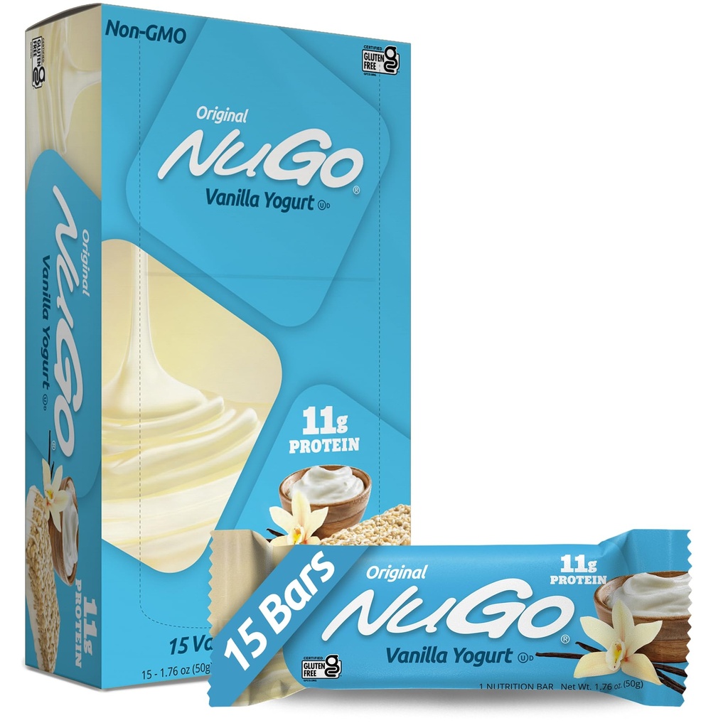 NuGo Protein Bar, Vanilla Yogurt, 11g Protein, 170 Calorie, Gluten Free, 1.76 Ounce ciascuno, 15 conte (Pacchetto di 1)