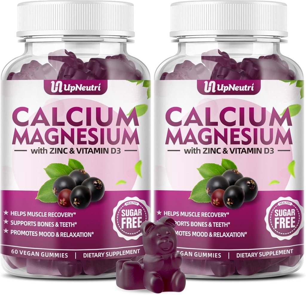 Calcio Magnesio Zinco con Vitamina D3 Supplemento, Zucchero Gratuito Calcium Gummies per Donne Uomini, Alte Assorbimento Zinco Gummies per Bone & Muscolo e Salute Immune, Vegan Elderberry Flavor - 120 Conte