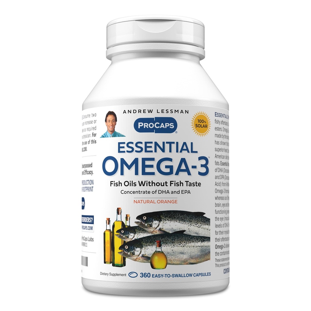 ANDREW LESSMAN Essential Omega-3 Orange - 360 Softgels - Ultra-Pure, olio Omega-3 ad alta potenza. Alte DHA, No Stomach Upset, No Contaminants, No Mercury. Piccolo Facile da ingoiare Softgels