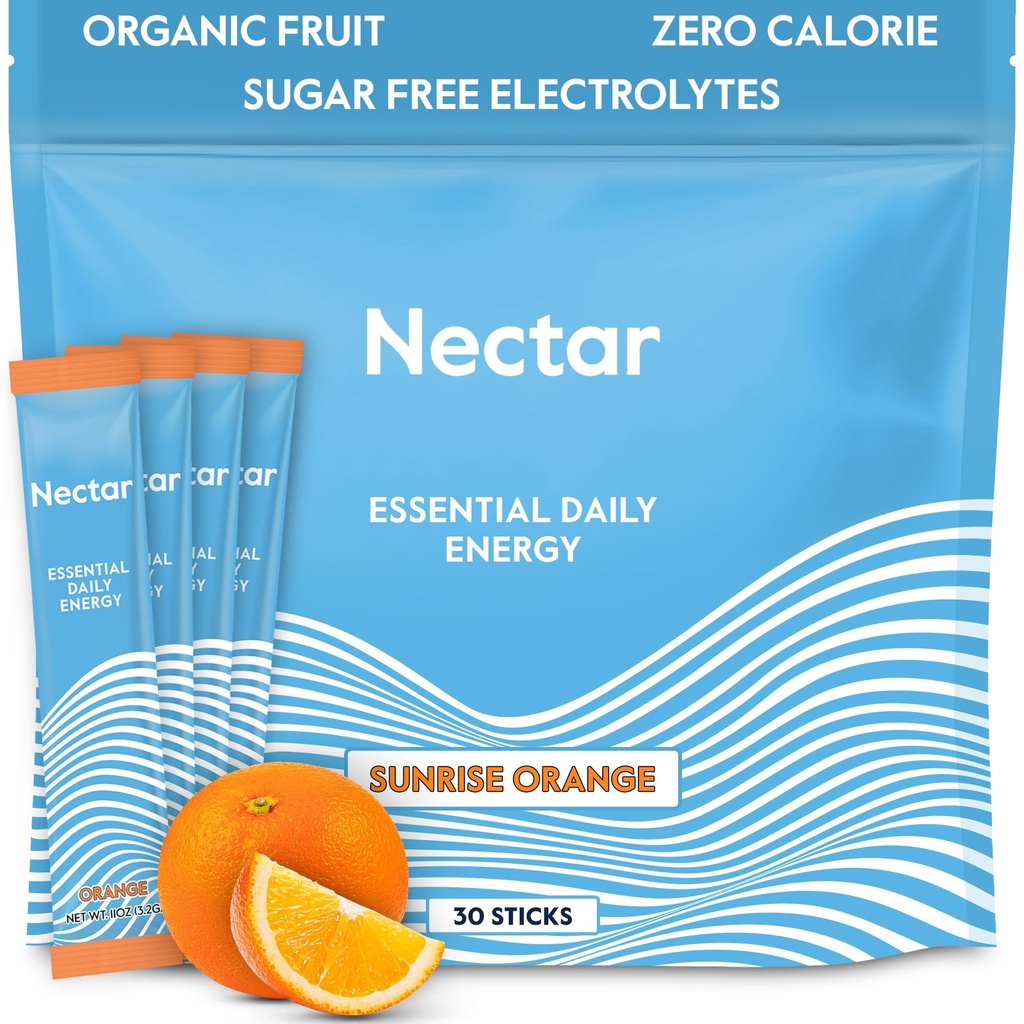 Nectar Energy Booster - Organic Caffeine, B12 & Electrolytes - Sugar Free & Zero Calorie – Caffetteria sana, Energy Drink & Soda Alternative – Hydration & Energy Supplement (Orange 30 Powder Packets)