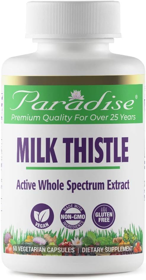 Paradise Herbs Latte Thistle 75:1 80% Capsule Vegetariani, 60 Conte