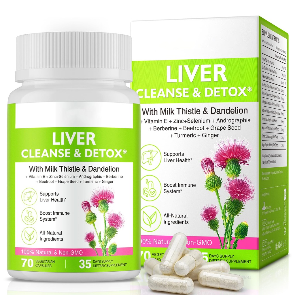 Ristrutturazione del fegato Detox,Liver Cleanse Detox & Repair & Support |70 Capsules|Herbal Supplemento per Liver Health| Latte Thistle Dandelion Root con 9 minerali erboristici per uomini e donne
