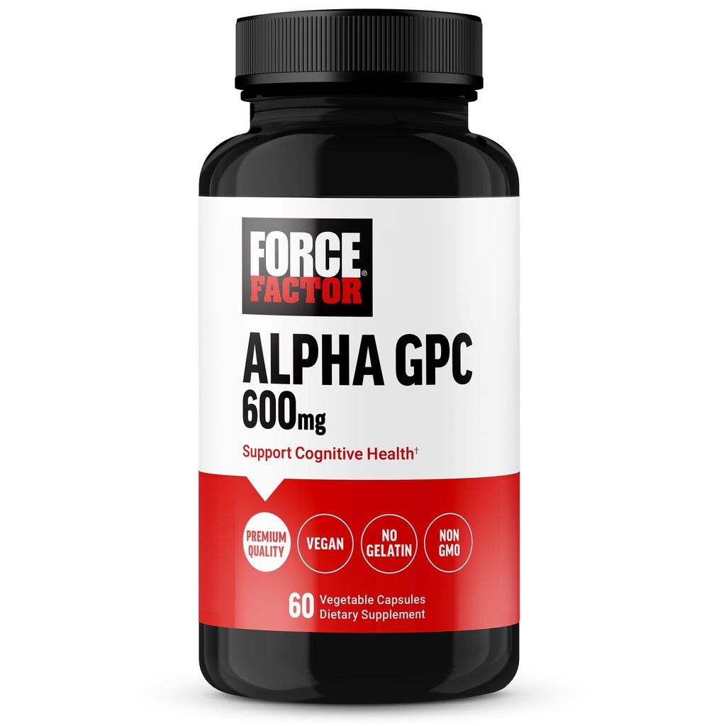 FORCE FACTOR Alpha GPC Brain Supplemento per memoria e messa a fuoco, Mood Support Supplement con Alpha GPC 600mg, Premium Quality, Vegan, Non-GMO, 60 capsule