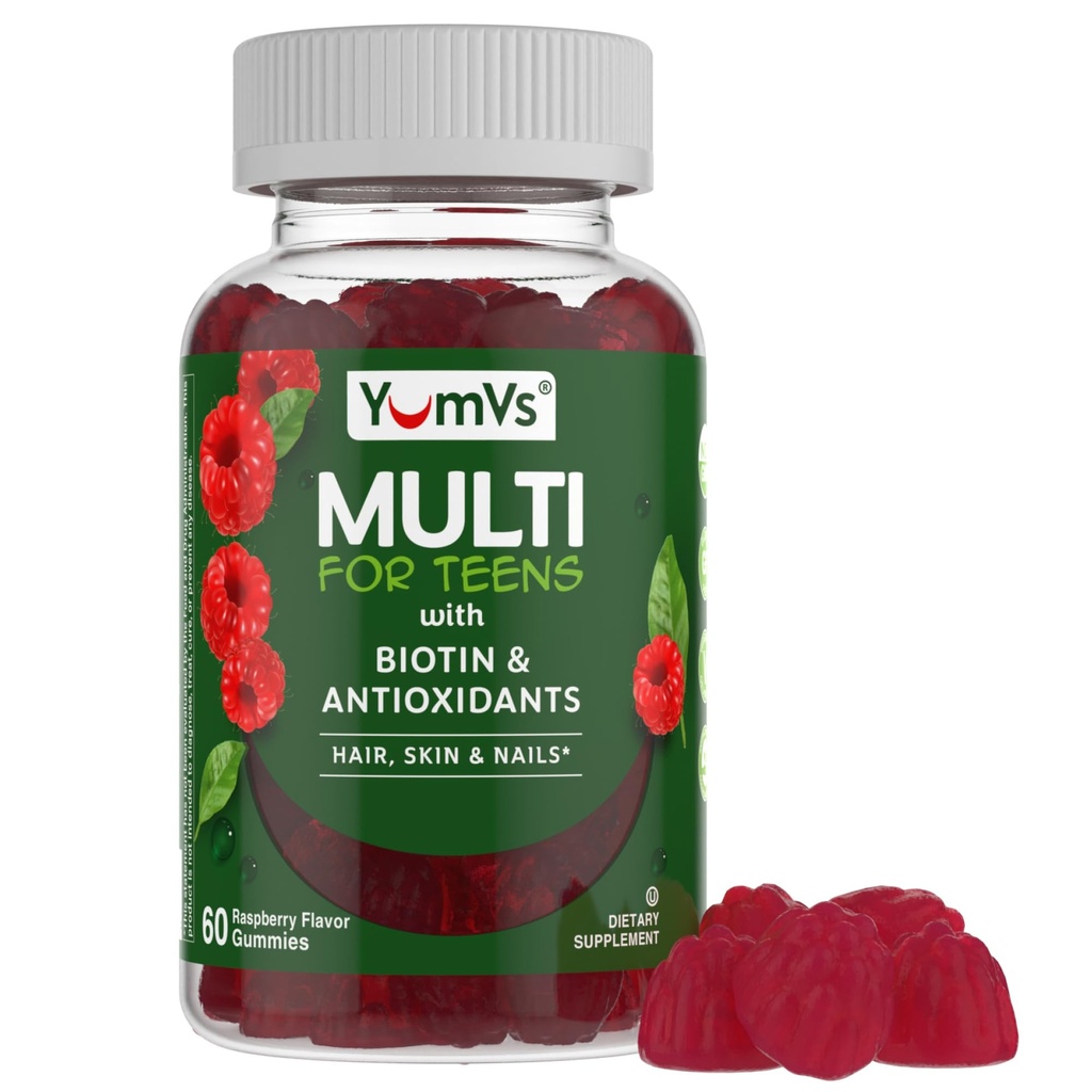 Gummie Multivitaminiche giovanili con Biotina e Antiossidanti - Sapore di lampone - Supporto per Unghie per Capelli - Kosher Teenager Vitamine per Ragazzi e Ragazze 12-17 - Teen Gummy Multi Vitamin (60 Conte)