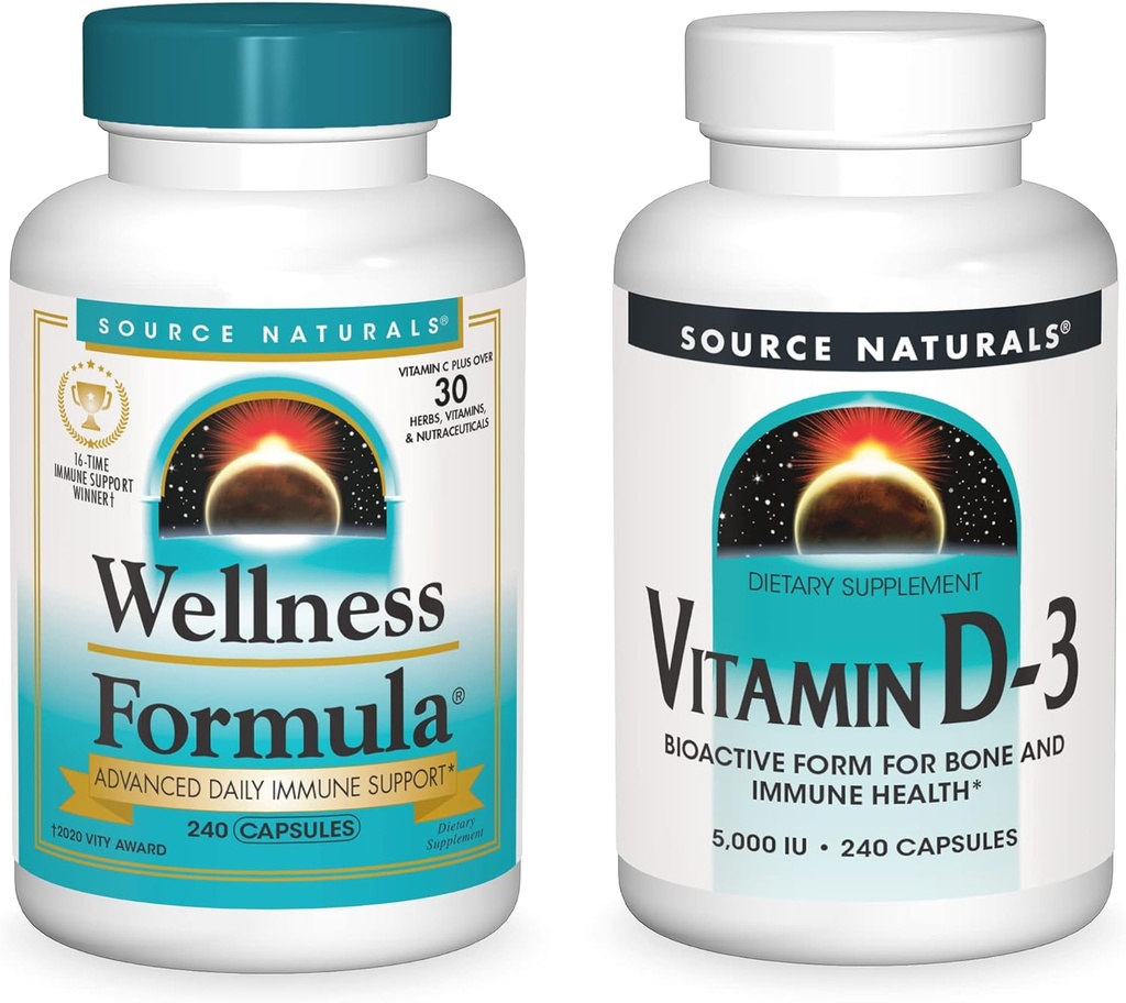 Fonte Naturals Wellness Formula e 5000 iu Vitamin D-3, 240 capsule in ogni bottiglia