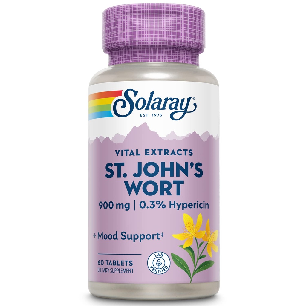 SOLARAY St. Johns Wort Aerial Extract One Daily 900mg, Standardized w/ 0.3% Hypericin per Mood Stability & Brain Health Support, Non-GMO |60 Servings | 60 compresse