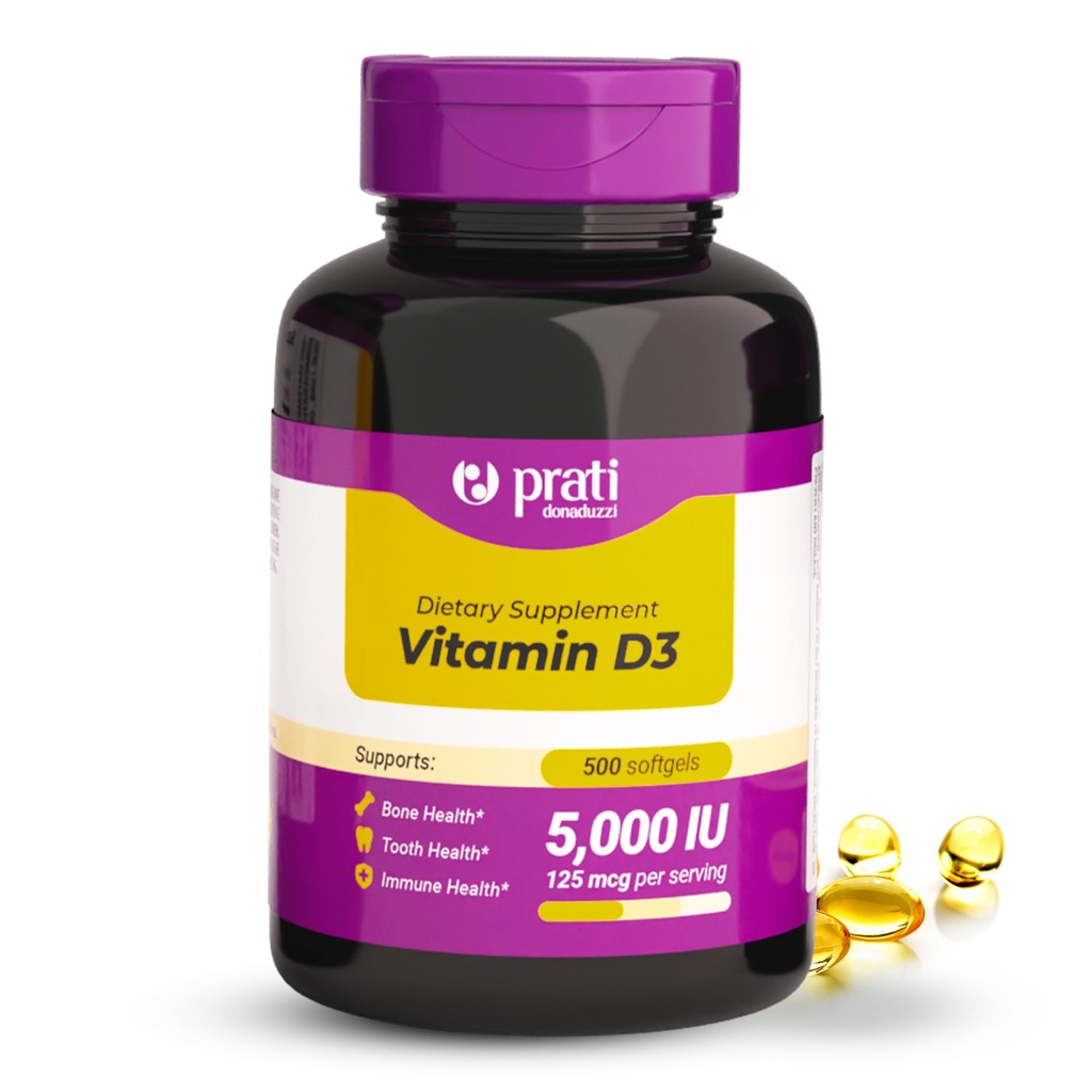 Vitamina D3 5000 IU – 500 Softgels – Supporta il sistema di difesa, Bone e la salute del muscolo – dimensione della famiglia