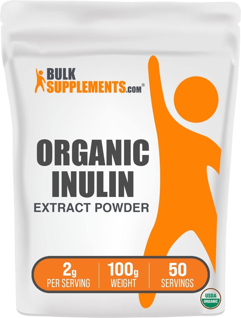 BulkSupplements.com Polvere di Estratto di Inulina Organica - Supplemento di fibra, Supplemento di erbe - Polvere di Inulina Organica, Gluten Free - 2g per Serving, 100g (3,5 oz) (Pack of 1)