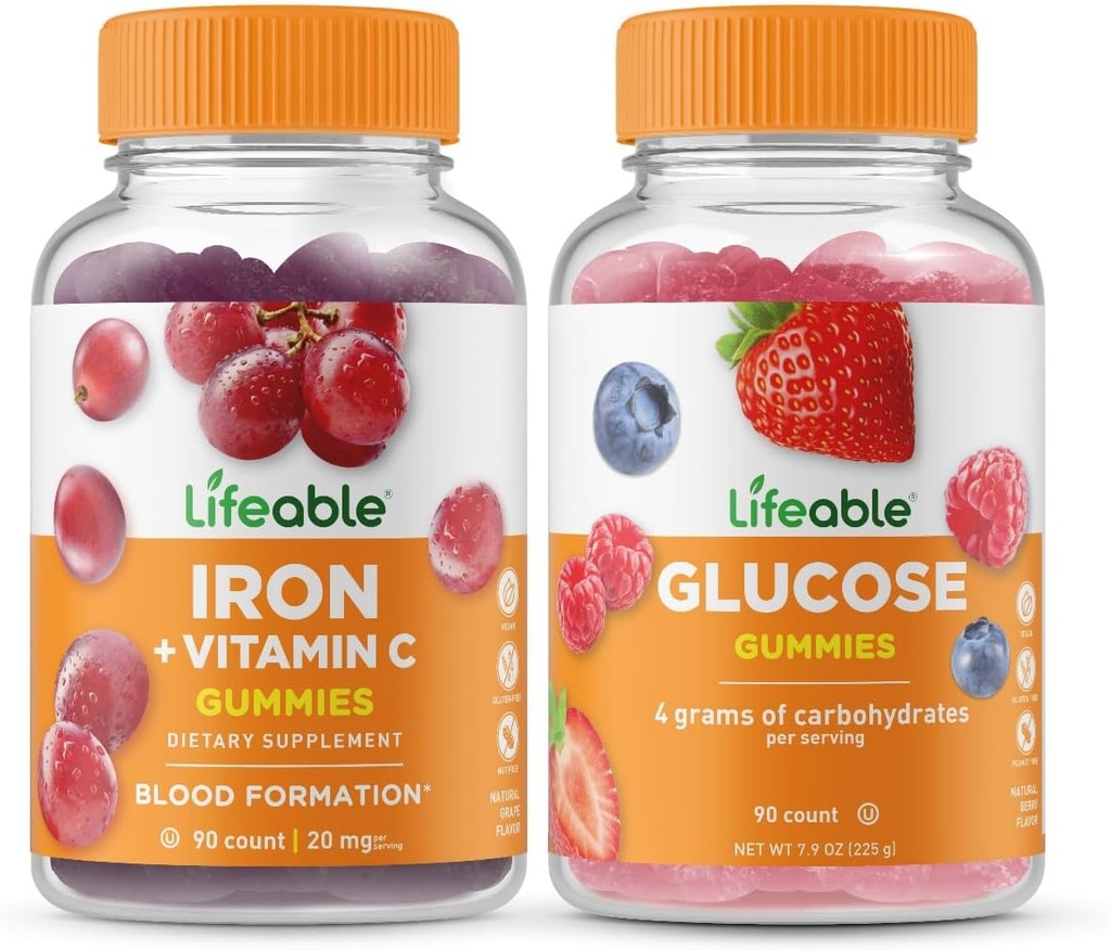 Ferro vitale con vitamina C + Glucose, Gummies Bundle - Grande Degustazione, Integratore di vitamina, Senza glutine, OGM Free, Gomma masticabile