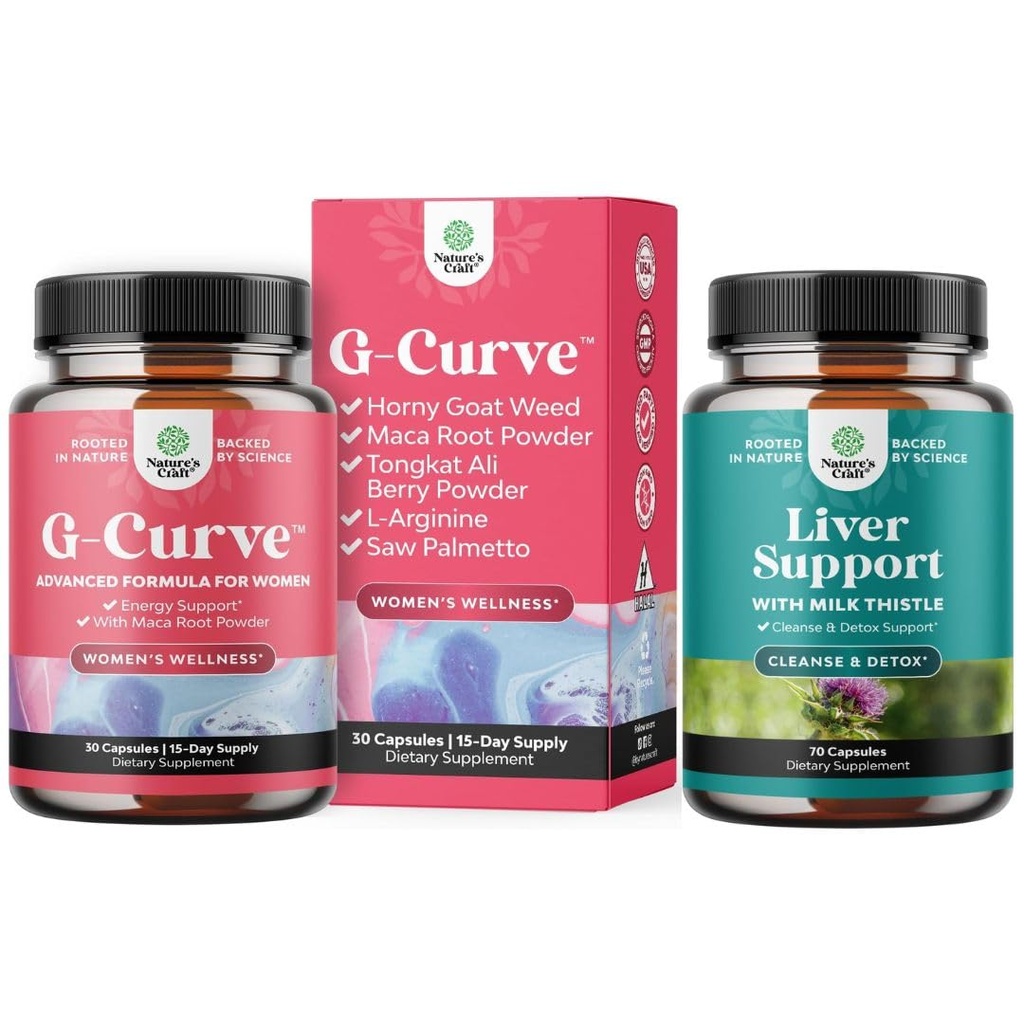 Bundle di G Curve Arrapato Goat Weed per le donne - Migliorata energia Mood Performance e Herbal Liver Support Milk Thistle Supplement con Dandelion Root, Choline, Beetroot & Artichoke Extract