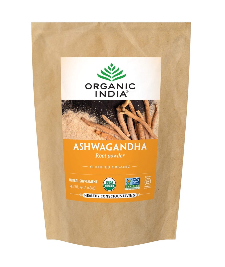 ORGANIC INDIA Ashwagandha Polvere organica - Ashwagandha Root Powder Bulk, Herbal Supplement - Vegan, Gluten-Free, Kosher, Non OGM, Supporta lo stress sollievo, energia e sonno - 1lb Bag