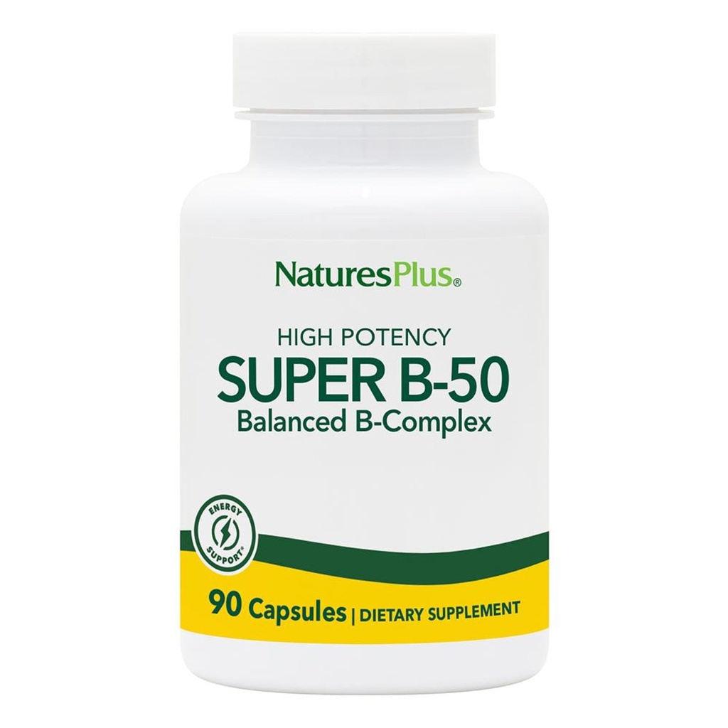 Natures Plus Super B50-90 Capsule Vegetariani - Integratore ad alta potenza B Complex Vitamina - Cervello & Energy Booster - Gluten-Free - 90 Serve