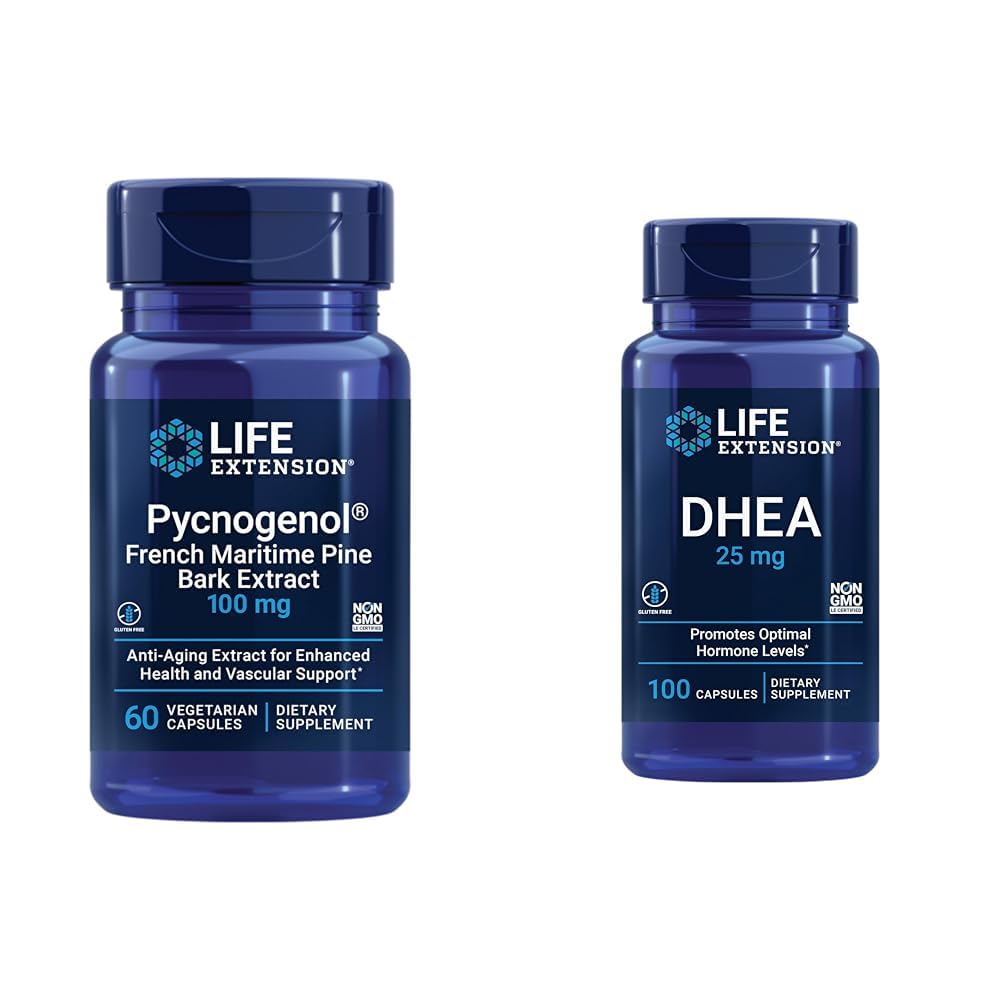 Estratto di corteccia di pino marittimo francese con equilibrio di ormone DHEA - 60 capsule Pycnogenol & 100 capsule DHEA 25mg