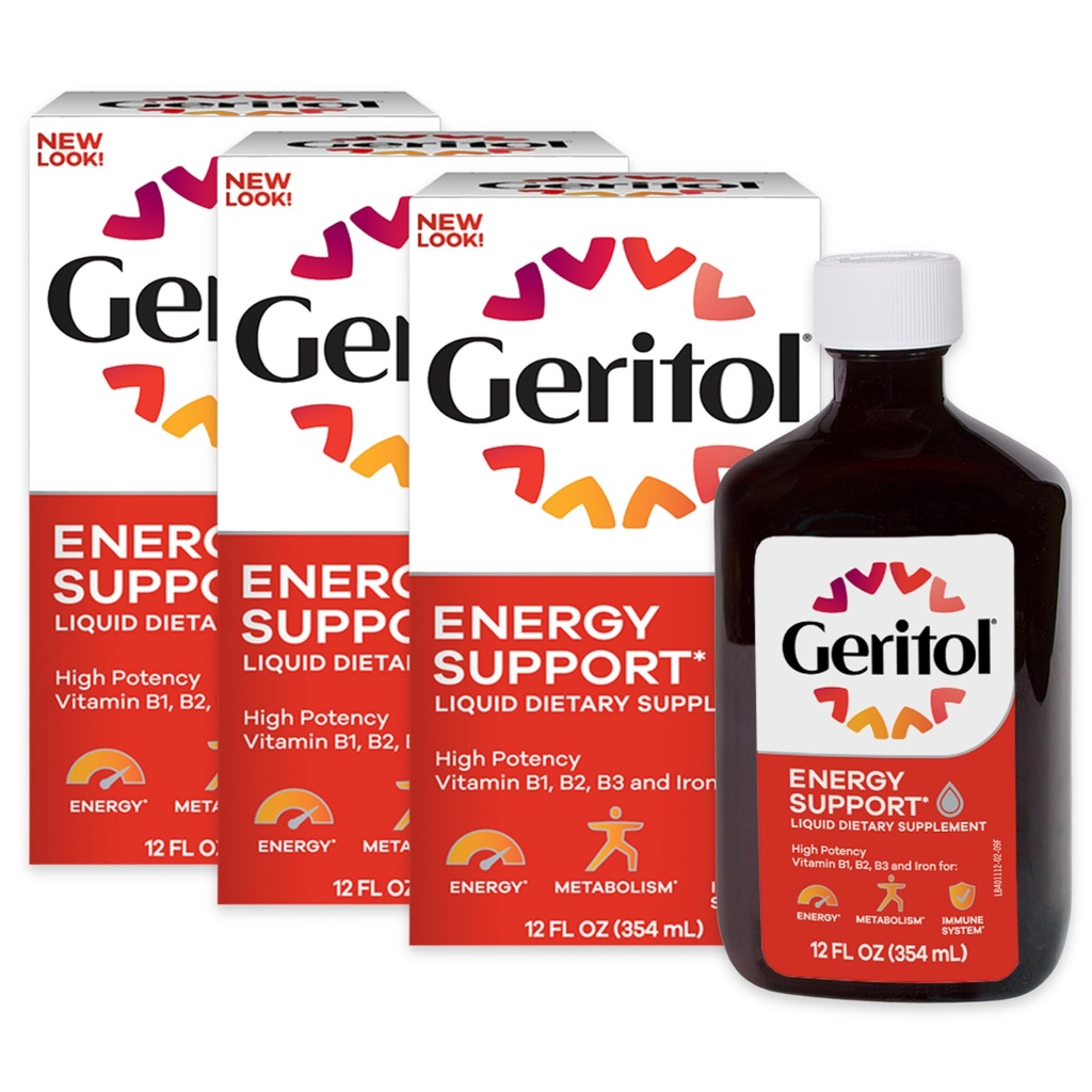 Geritol liquido vitamina e ferro supplemento, supporto energetico, contiene alta potenza B-Vitamins e ferro, piacevole degustazione, facile da ingoiare, senza dolcificanti artificiali, non OGM, 12 Oz, 3 Pack