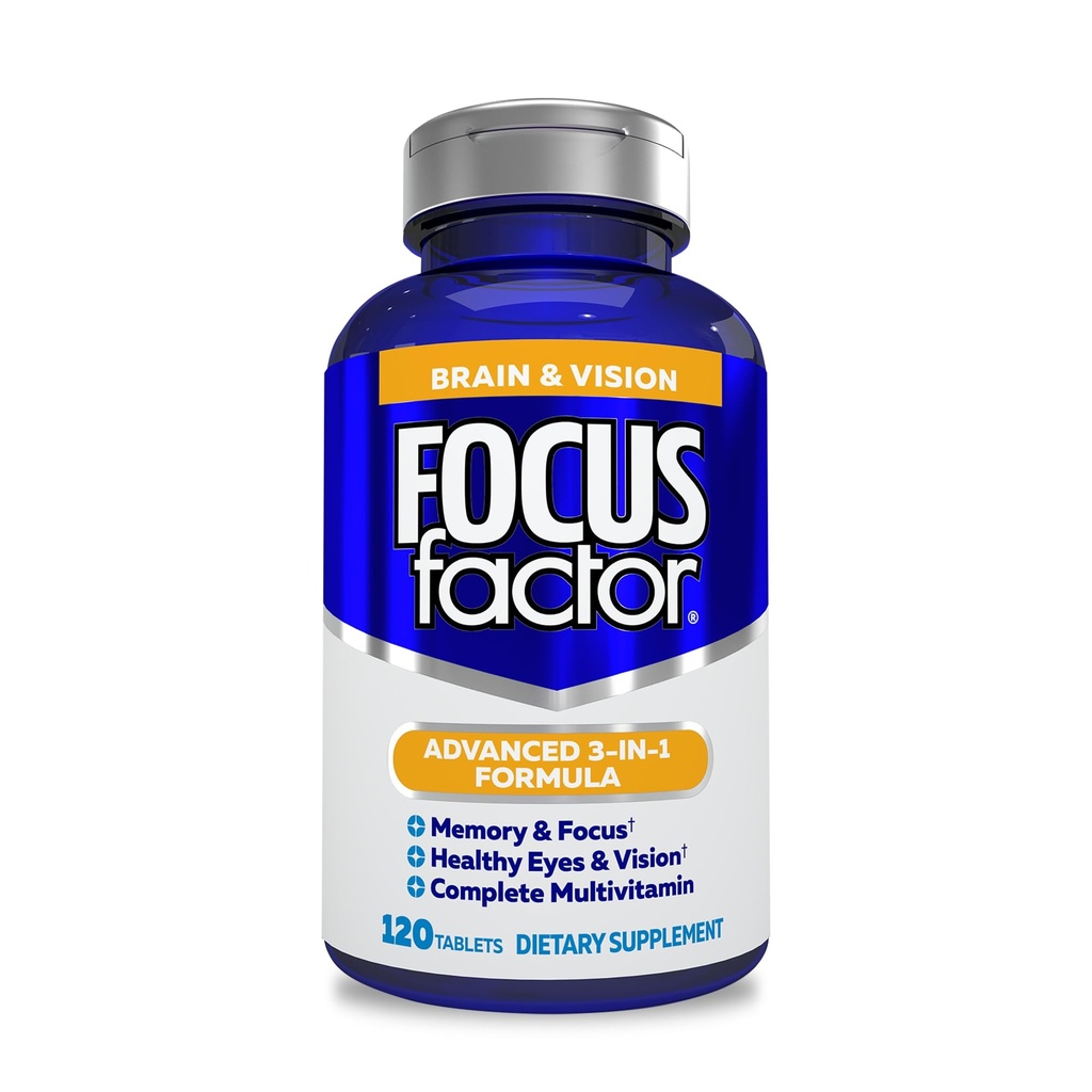 Focus Factor Adults Brain and Vision Supplement, 120 Count - Eye Vitamin, Mineral Supplement & Complete Multivitamin w/Lutein & Zeaxanthin – Integratore cerebrale per Focus, Concentrazione, Memoria