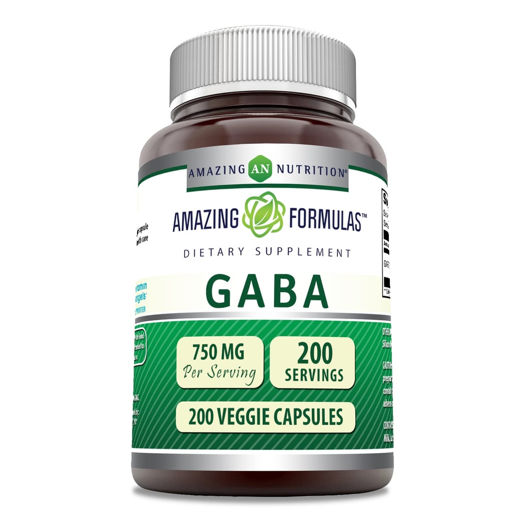 Incredibile formula GABA 750mg Per Serving Veggie Capsule Supplemento | Non OGM | Gluten Free | Made in USA | Ideale per vegetariani (200 Conte)