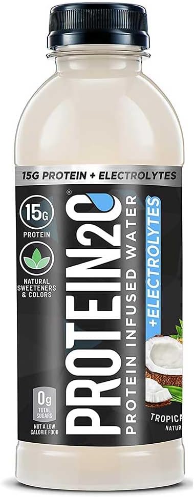 Protein2o 15g Whey Protein Isolate Infused Water Plus Electrolytes, Sugar Free Sports Drink, Pronta a Bere, Senza Glutine, Senza Lattosio, Cocco tropicale, Bottiglia da 16.9 oz (12 Conte)