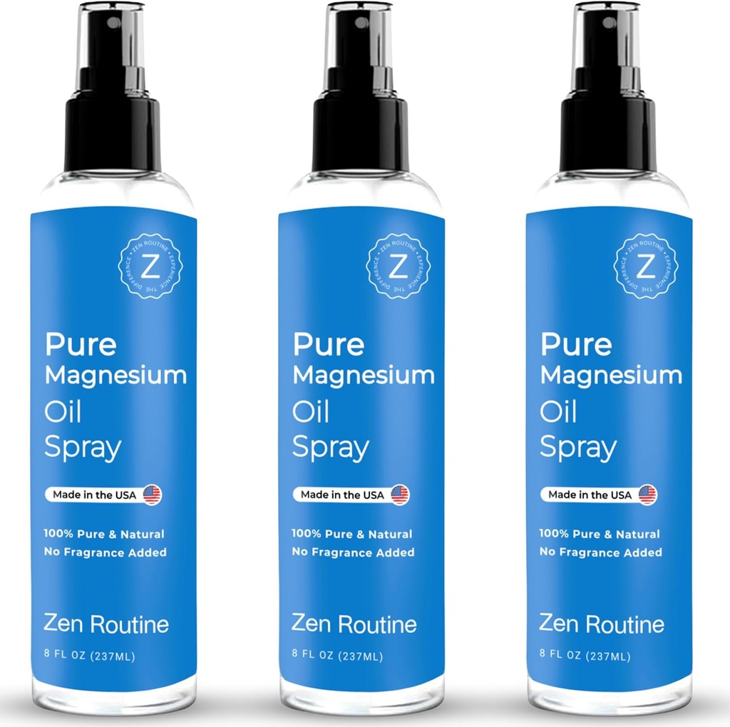 Pure Magnesium Oil Spray – 8oz (3 Pack) - Organic USP Grade, Magnesio Olio per Piedi, Magnesio da Minerali Antichi - Aceite de magnesio para Los pies - Natural Magnesium Chloride, Made in USA
