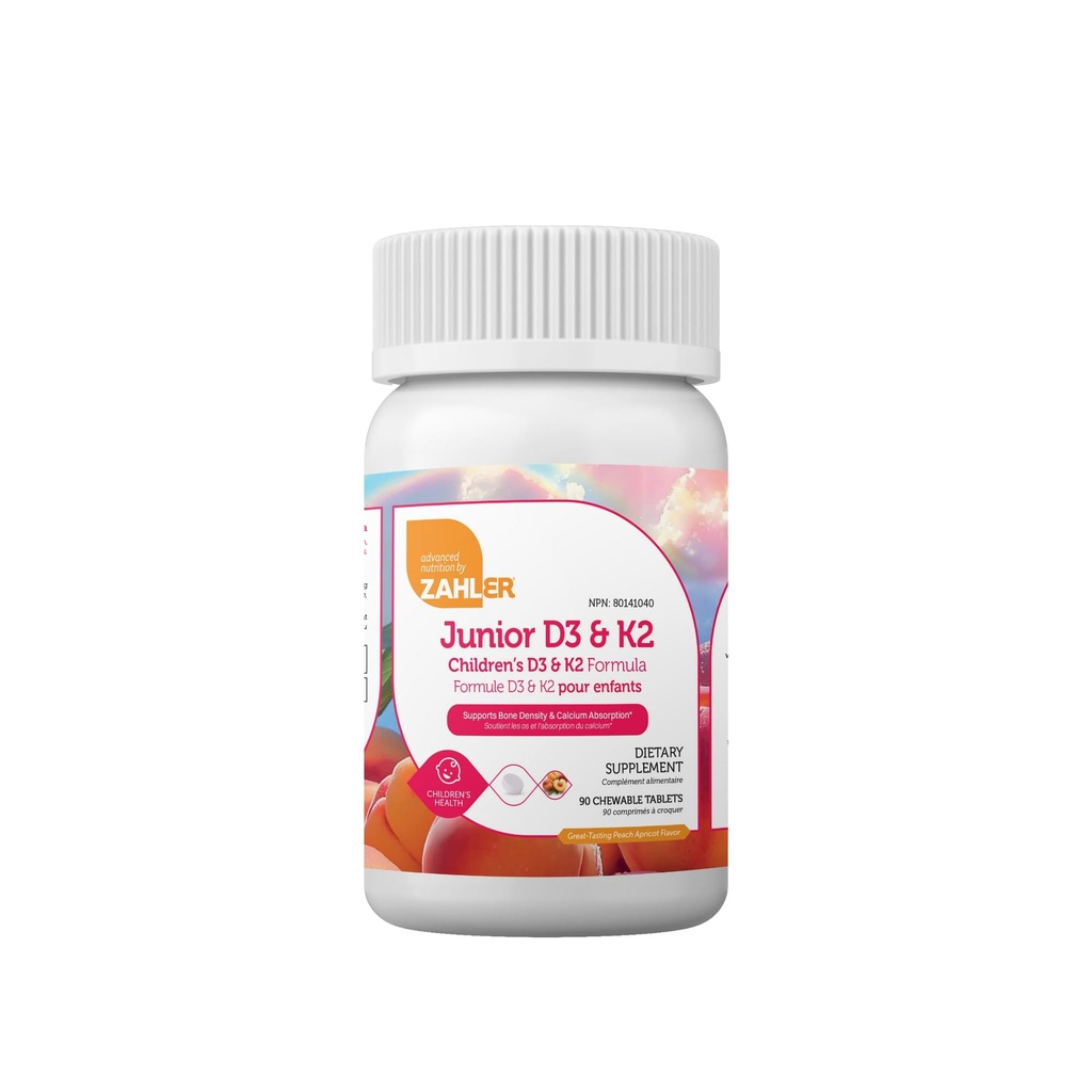 Zahler - Junior Vitamin D3 + K2 Chewable Tablets per bambini| Vitamina D per bambini 2000 IU | Delicious Vitamin D K2 Chews per sostenere le ossa sane e denti - Kosher, Meno zucchero che Gummies (90 Conte)