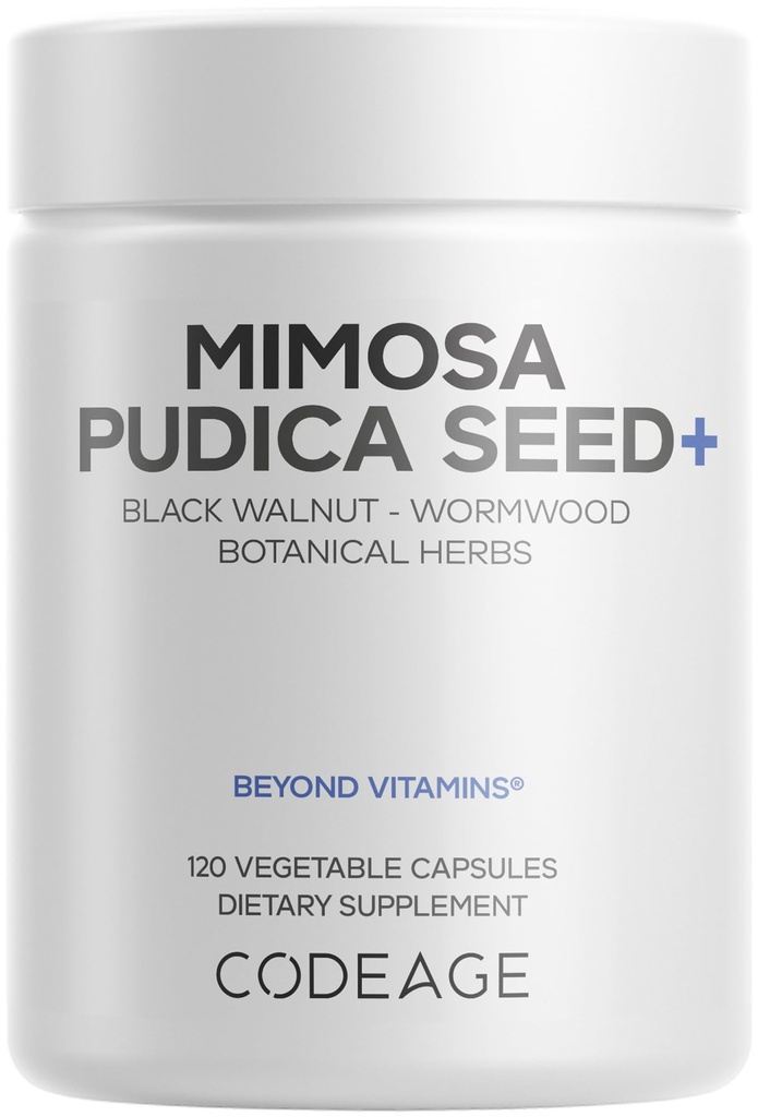 Codeage Organic Mimosa Pudica Seed Capsule - Mimosa Pudica Seeds Supplement - Black Walnut, Cloves, Vidanga, Neem, BioPerine - All in One - Sensitive Plant Pills - Non-GMO & Vegan - 120 Capsule