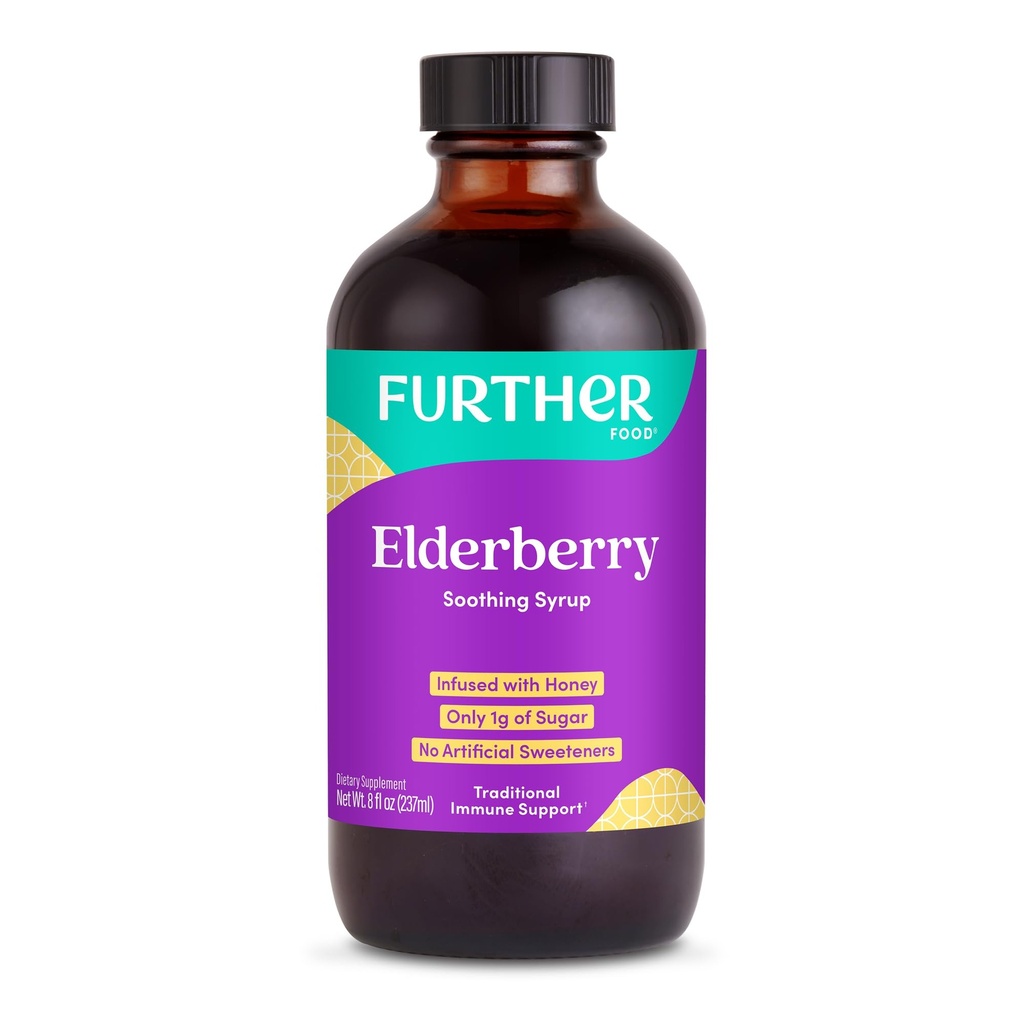 Ulteriori Sciroppo di sambuco per il supporto immunitario, Integratore di sambuco di sambuco, Supporto giornaliero di sistema immunitario di erbe per bambini e adulti, Gluten Free (8 Fl oz di Elderberry Soothing Syrup)