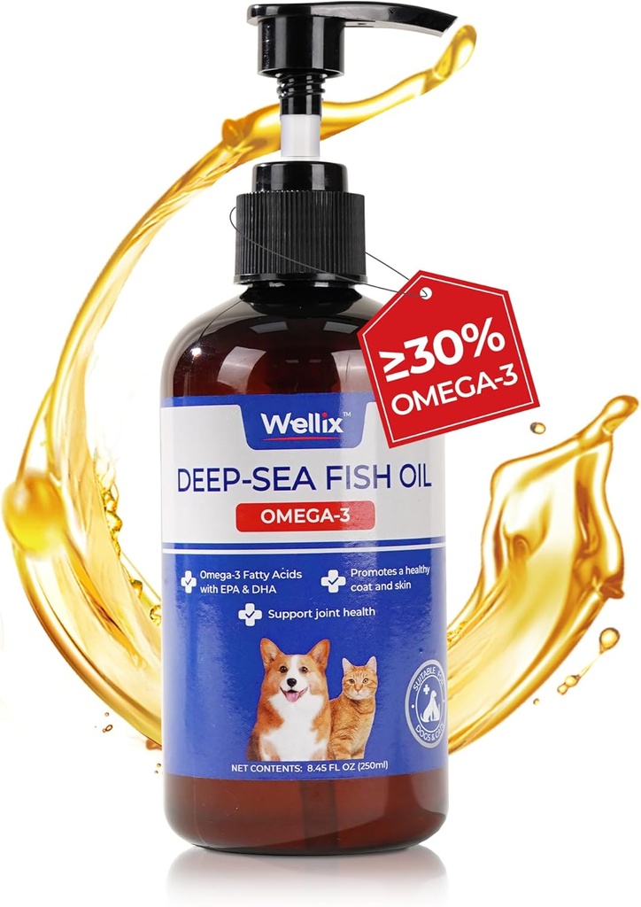 Wellix Omega 3 Fish Oil per i cani, meglio di Salmon olio per cani, Dog Fish Oil Supplement, Pet pelle e cappotto supplemento, promuove cuore, Joint & Immune Health, EPA & DHA