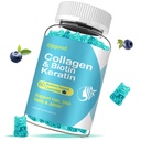 Gummie biotina con collagene, cheratina, acido ialuronico, vitamina per la pelle, crescita dei capelli, unghie, donne uomini adulti bambini - 60 mirtilli Gummie aromatizzate