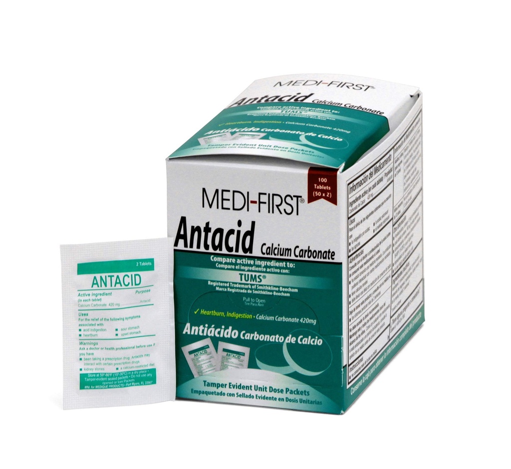 Medi-First 80233 Chewable Mint Antacid Tablets, 100 Conte