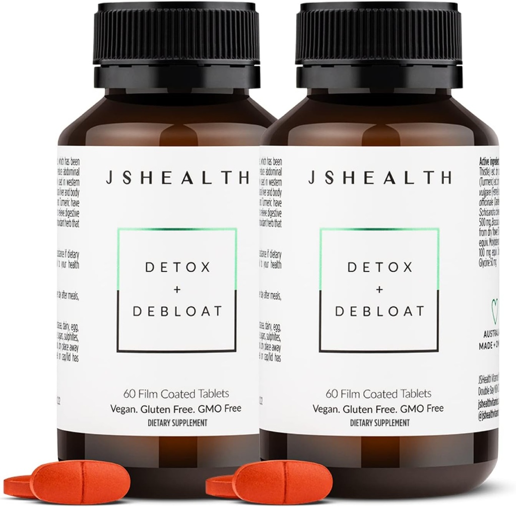 JSHealth Vitamins Detox and Debloat Liver Health Formula | Pillole di disintossicazione del fegato | Formula di debloating con cardo del latte, curcuma, fennel | supplemento di pulizia del fegato (60 compresse, pacchetto di 2)