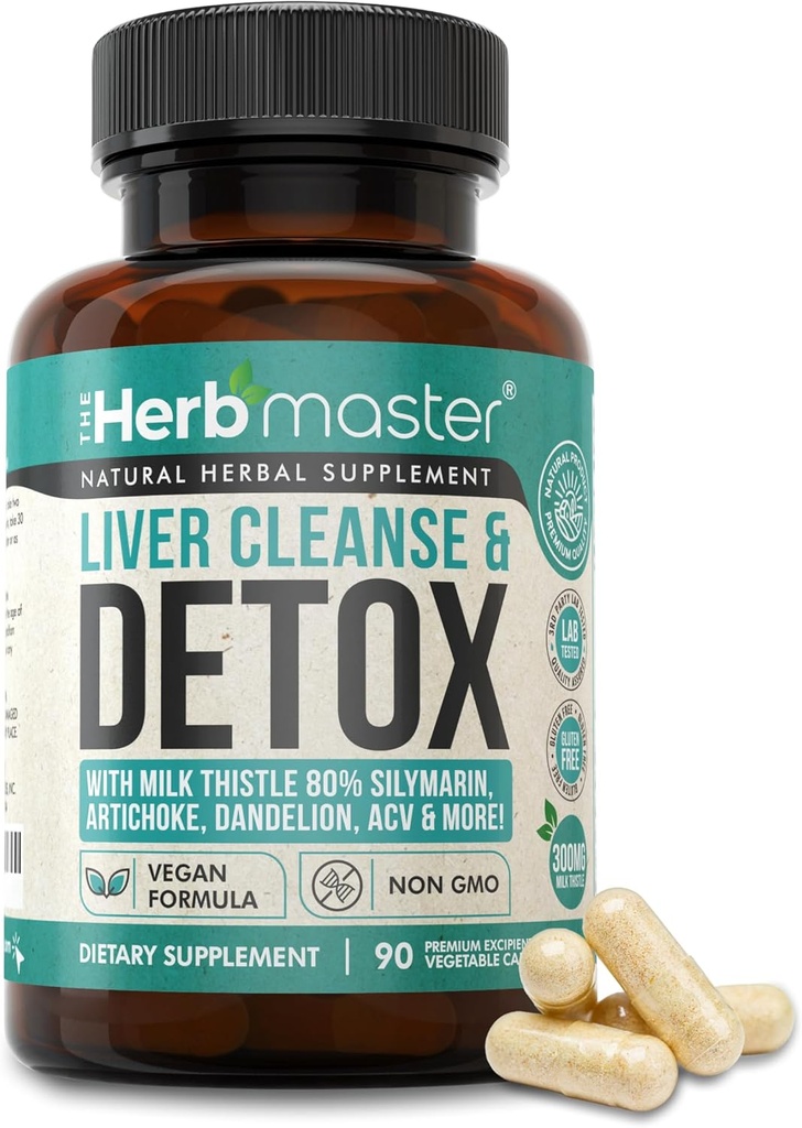 Nora Ross Herbmaster Cleanse Detox & Repair – 27-in-1 Herbal Liver Support Supplemento per gli uomini e le donne – Latte Thistle Supplemento w/Artichoke Extract, Choline, Zinc & Dandelion Root – 45 Servings