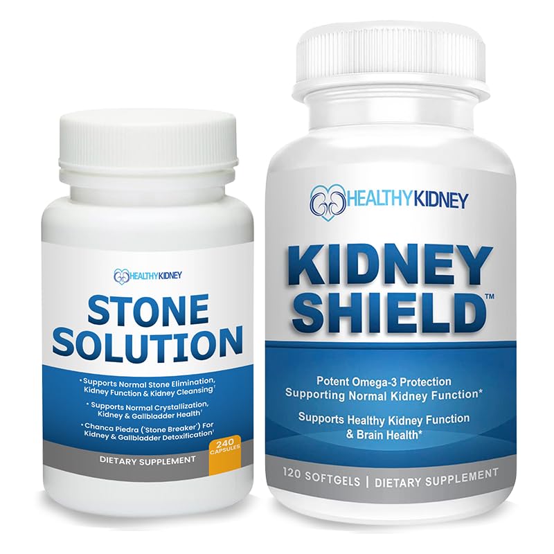 Soluzione di pietra capsule- Dissolver naturale, Supporto di pietra renale & Cleanser del rene, 60 Servings + Kidney Shield 120 Caps Kidney Supplemento per supportare la normale funzione del rene e supporto salute del rene