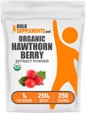 BulkSupplements.com Polvere di estratto di bacche di biancospino organico - Supplemento di bacche di biancospino - Herbal & Gluten Free, 1g per porzione, 250g (8.8 oz) (pacchetto di 1)