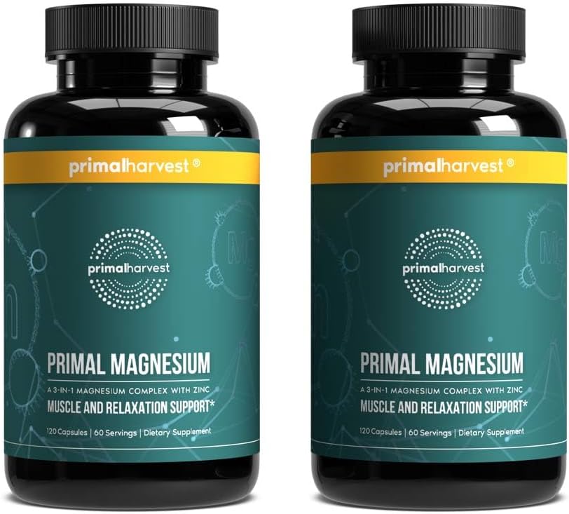 Complesso di integratori di magnesio di raccolta primaria 310mg da Primal Harvest con glicinato di magnesio, citrato, malato e zinco 2 Pack, 240 capsule