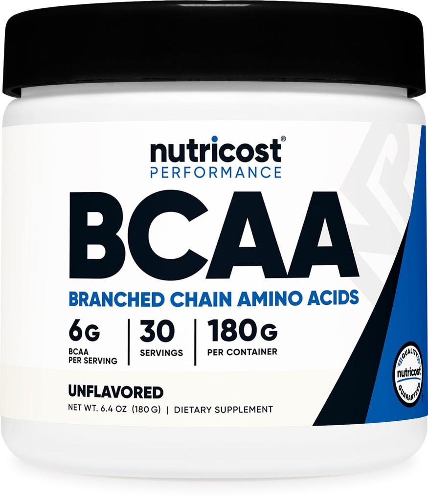 Nutricost BCAA Polvere (senza aroma, 30 Serve) - Vegetariano, Non OGM, Gluten Free, Optimal 2:1:1 Ratio