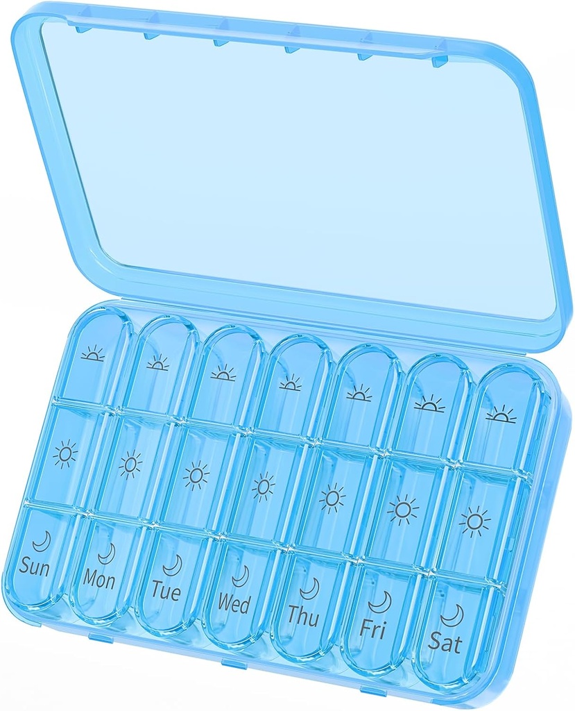 Daviky organizzatore settimanale di pillole 3 volte al giorno, grande 7 giorni Pill Box 3X al giorno con contenitore separato, custodia di viaggio portatile per farmaci, vitamine, olio di pesce e integratori