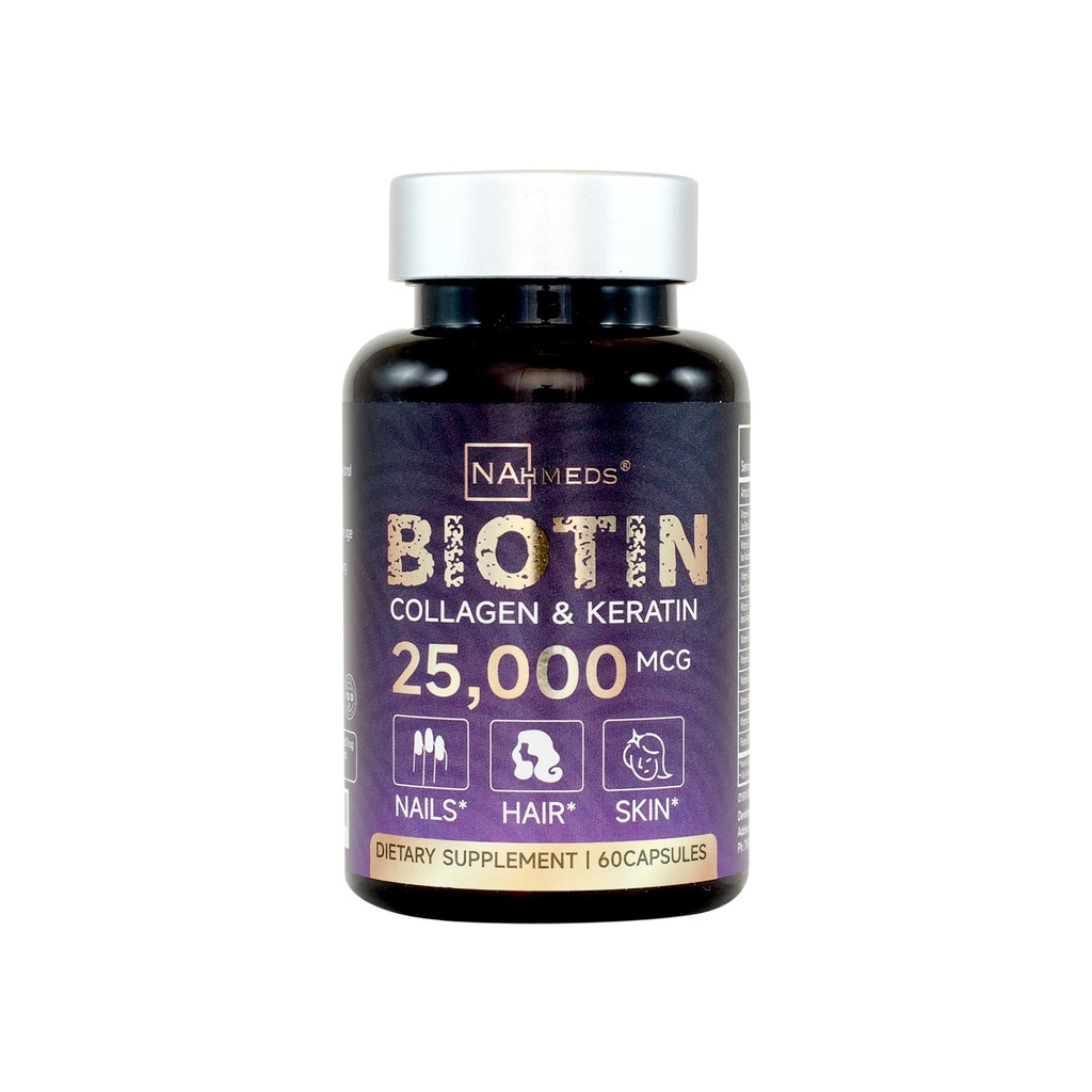 Biotina + miscela di bellezza – 25.000 mcg Complesso con collagene, Keratin, MSM – Hair, Skin & Nail Support – Senza glutine – GMP, ISO 22000, Certificato HACCP – COA Disponibile – 60 capsule