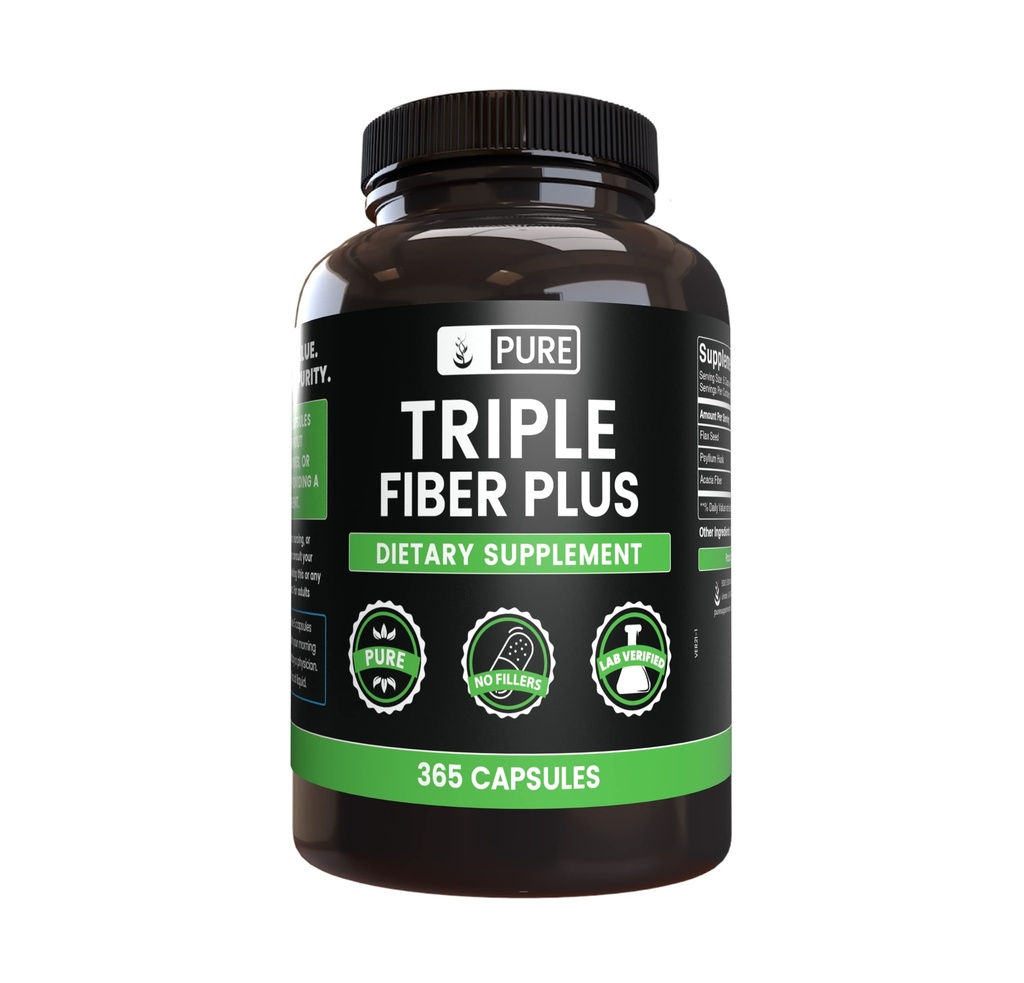 Ingredienti originali Pure Triple Fiber (365 capsule) No Magnesio o Filler di riso, Sempre Pure, Lab verificato