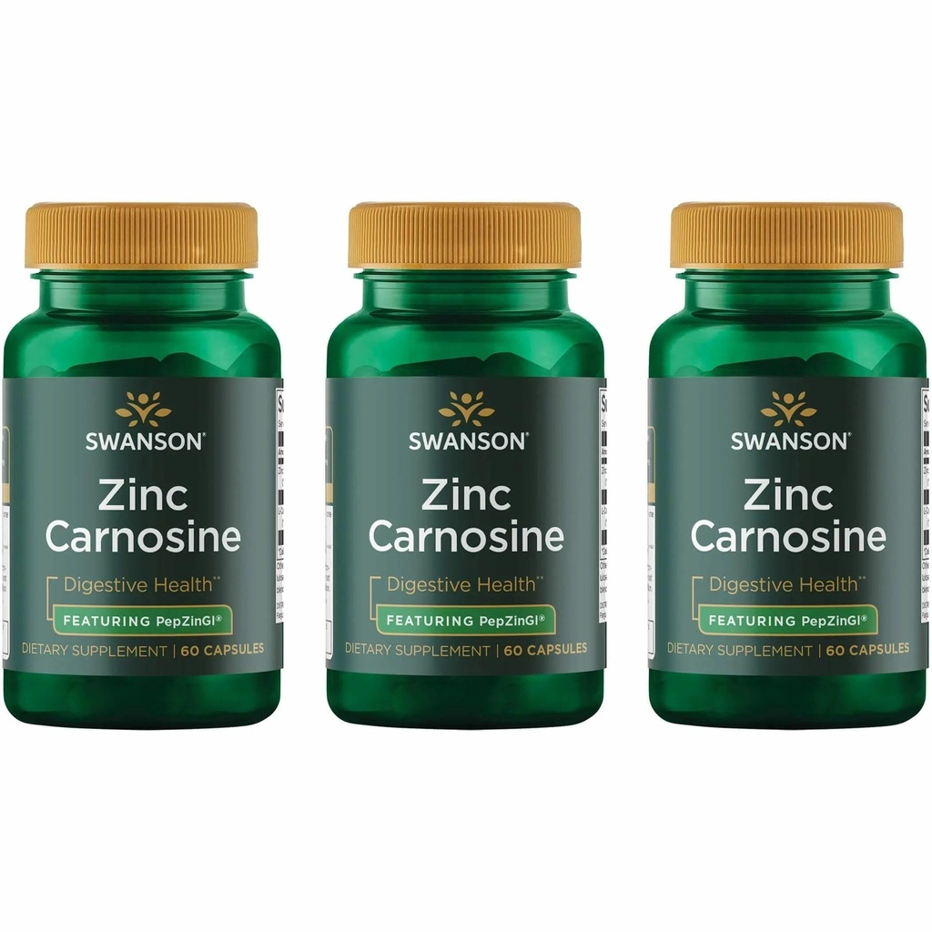 Swanson Zinc Carnosine (PepZin GI) - Integratore naturale Promuovere la salute gastrica e il supporto digestivo - Supporta l'equilibrio microbico nello stomaco - (60 capsule) (3 pacchetti)