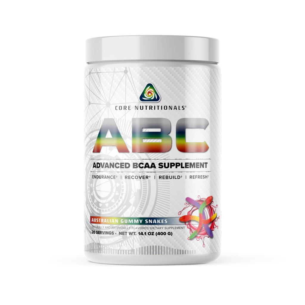 ABC Advanced BCAA Supplement | Amino Acid Recovery Blend | con Glutamina, Beta Alanine, Citrulline Malate | 20 Servings (Australian Gummy Snakes)