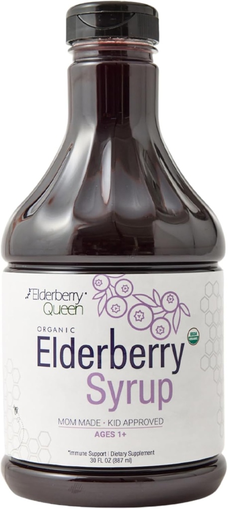 Elderberry Queen Organic Elderberry Syrup 30 Fl Oz - Formula di supporto immunitario con Sambucus Black Elderberry & Aronia Berry - Pure Natural Certified Organic Elderberry Syrup per bambini e adulti