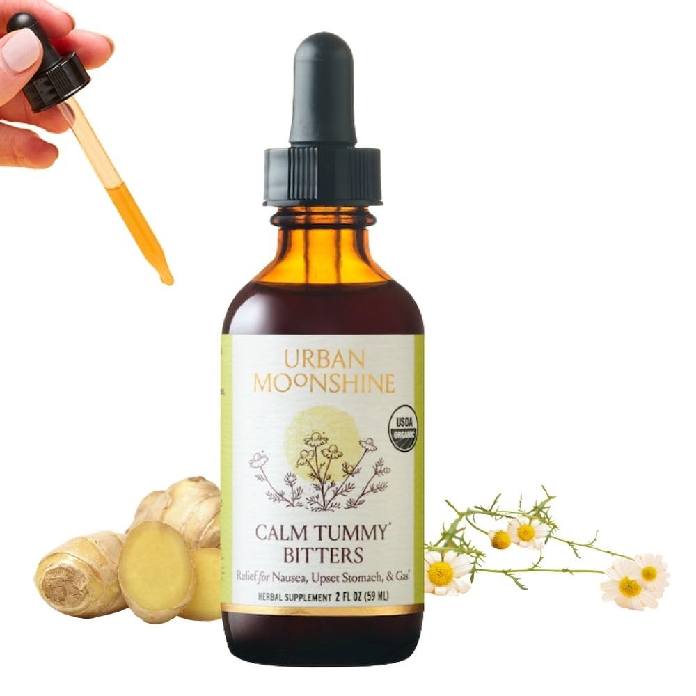 Urban Moonshine Calm Tummy Bitters - Certificato Organico - Rilievo per Nausea & Upset Stomach* - Bloating Relief* - Soothes Digestion* - Bitter Digestivi - Gluten Free Herbal Supplement - 2 Fl Oz