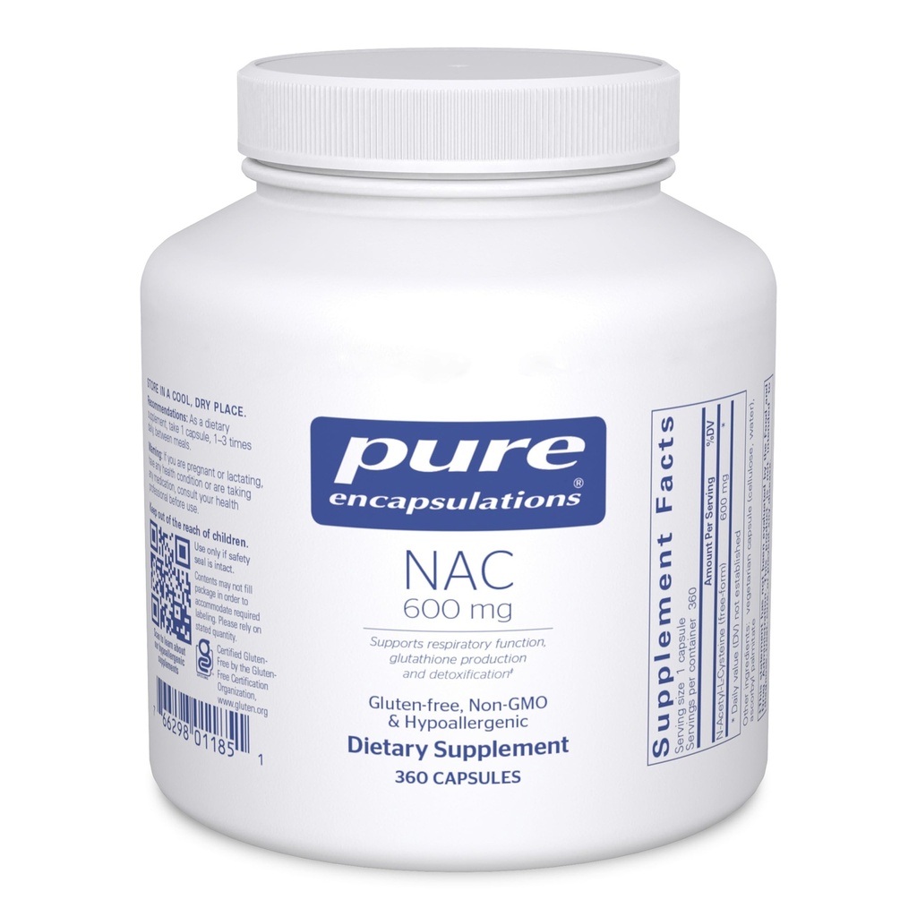 Pure Encapsulations NAC 600 mg - N-Acetyl Cysteine NAC Supplemento per la salute polmonare e il supporto immunitario, Supporto per fegato e antiossidanti* - con Freeform N-Acetyl-L-Cysteine - 360 Capsule