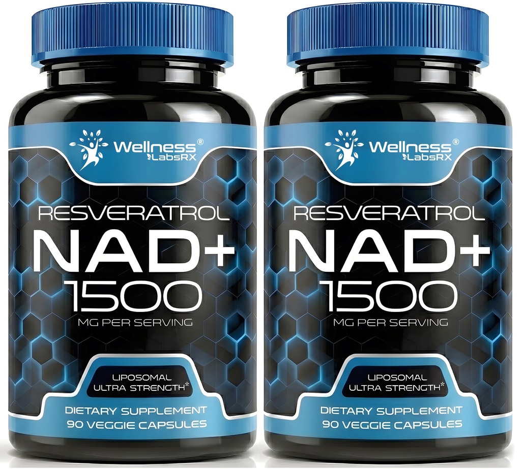 WELLNESS LABSRX NAD Supplemento, 1500mg - Liposomal NAD+ Integratore con Resveratrolo, NAD Plus Boosting - Support Cellular Health, Stamina & Healthy Aging - Capsule Ultra Strength, USA Made - 2 Pack