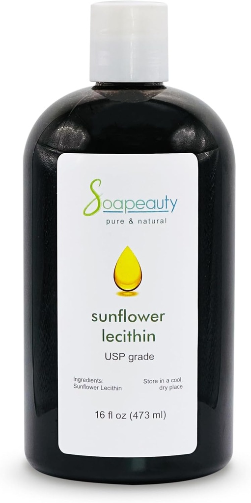Olio liquido SUNFLOWER LECITHIN | Pressato a freddo non raffinato | Grado USP Unbleached 100% Pure Natural Sunflower Lecithin Oil | Skin Moisturizer, Saap Making, Lotion | 16 fl oz