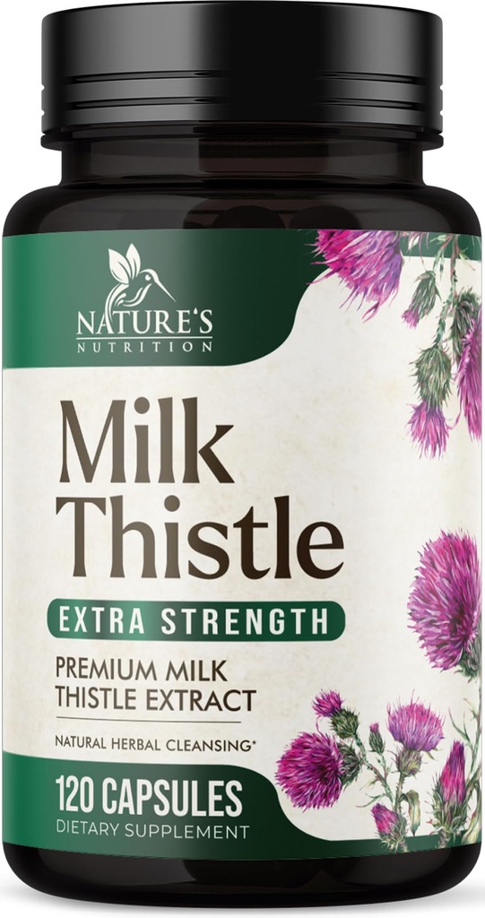Estratto di cardo di latte - formula di Detox &amp; Riparazione del fegato - Natural Milk Thistle with Silymarin Marianum & Dandelion Extract - Natural Herbal Liver Health Supplement - Made in USA - 120 Capsule