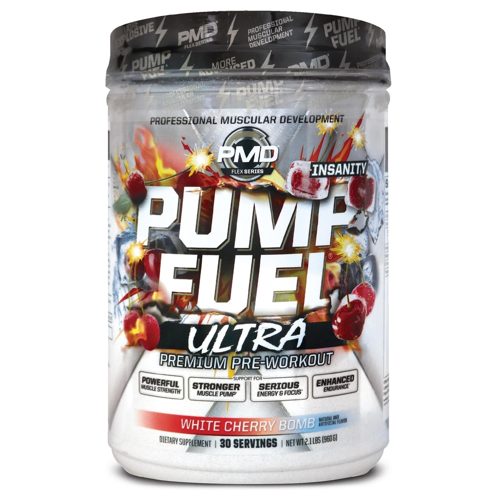 Pompa sportiva PMD Fuel Ultra Insanity - Premium Pre Workout Powder & Muscle Pump, Maggiore messa a fuoco, Endurance & Recovery, Premium Creatine, Arginine & Beta Alanine - Cherry Bombsicle (30 Serve)