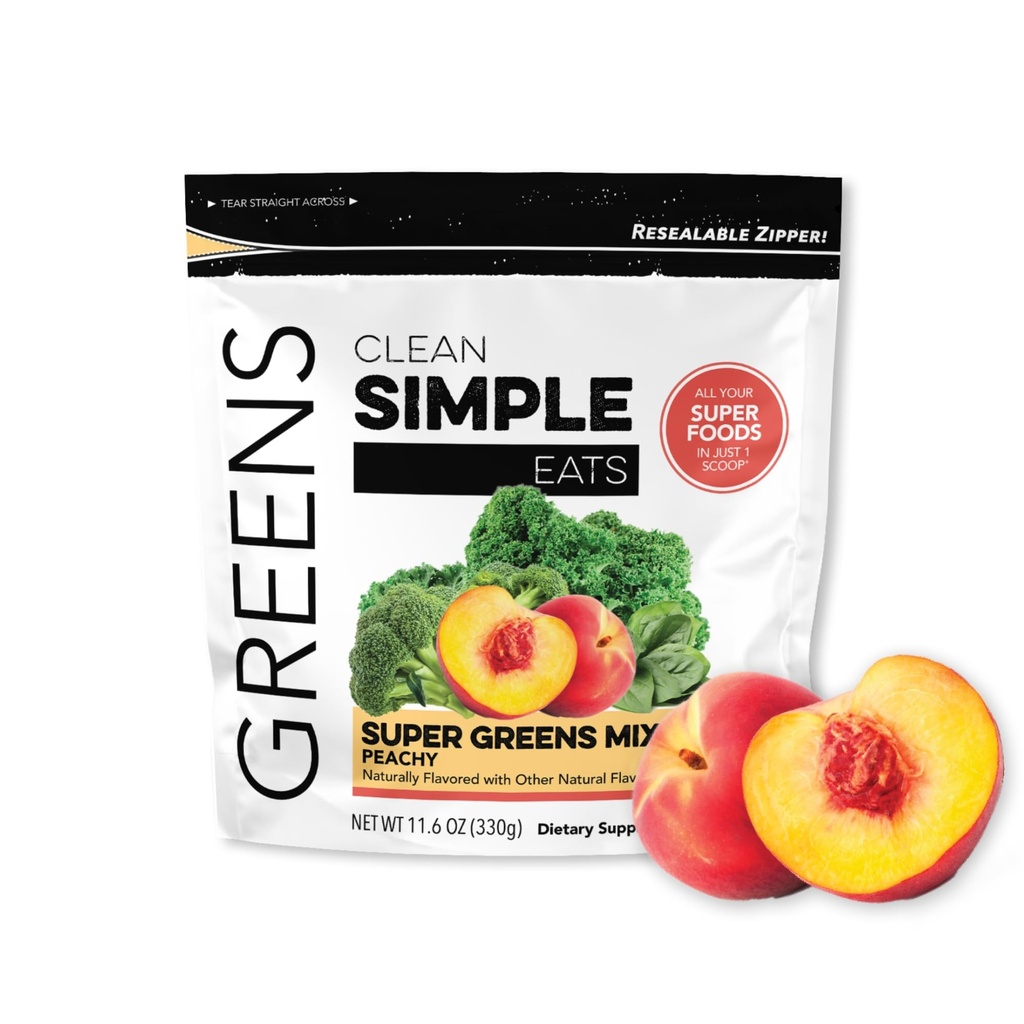 Pulire la polvere di Super Greens, Polvere di Greens aromatizzata naturale con clorella, Spirulina, Superfoods & Fibra prebiotica, senza ingredienti artificiali, senza glutine, pepe verde aroma, 30 Srvgs