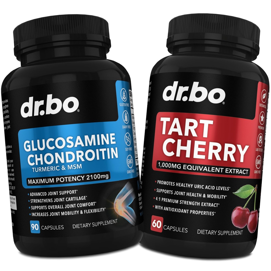 Glucosamina Chondroitin MSM Turmeric & Tart Cherry - Joint Health Supplement Knee Bone & Joints, Purge Uric Acid Cleanse Flush Antioxidant Pills - Joint Support Pills & Tart Cherry Extract Capsules